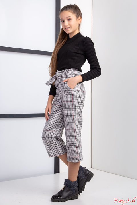 Твідові кюлоти з врізними кишенями - сірий