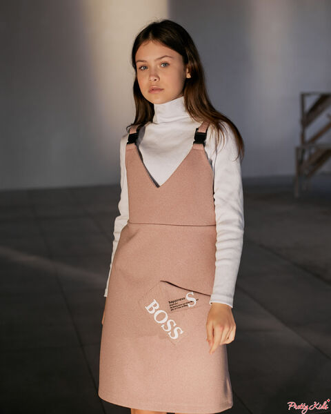 Твідовий сарафан з регулюючими брительками - пудра